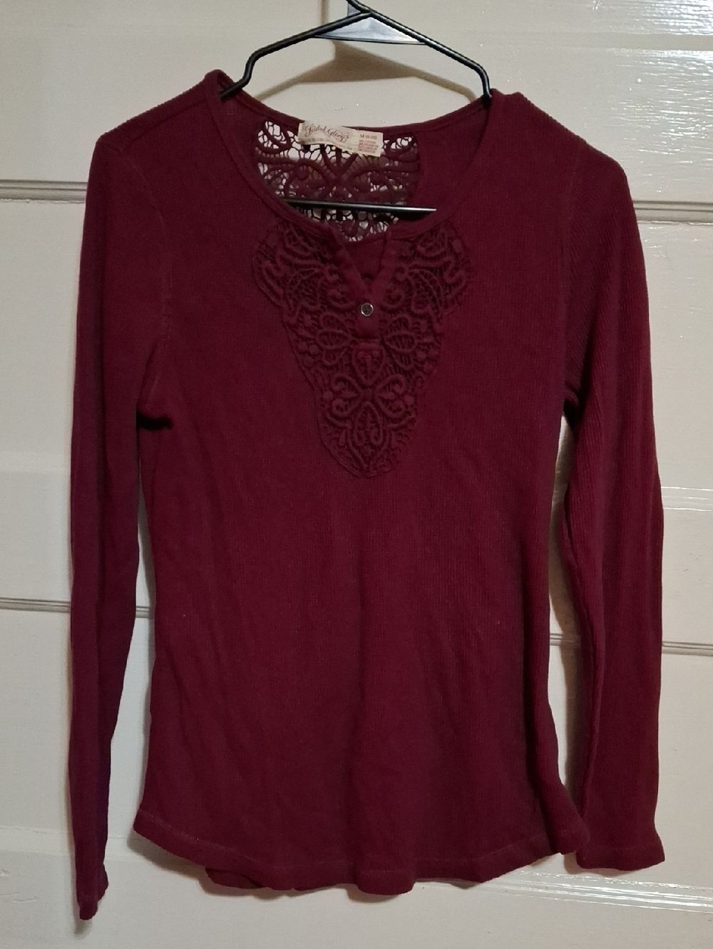 Faded Glory Wine Lace Yoke Long Sleeve Tee (Mis104)